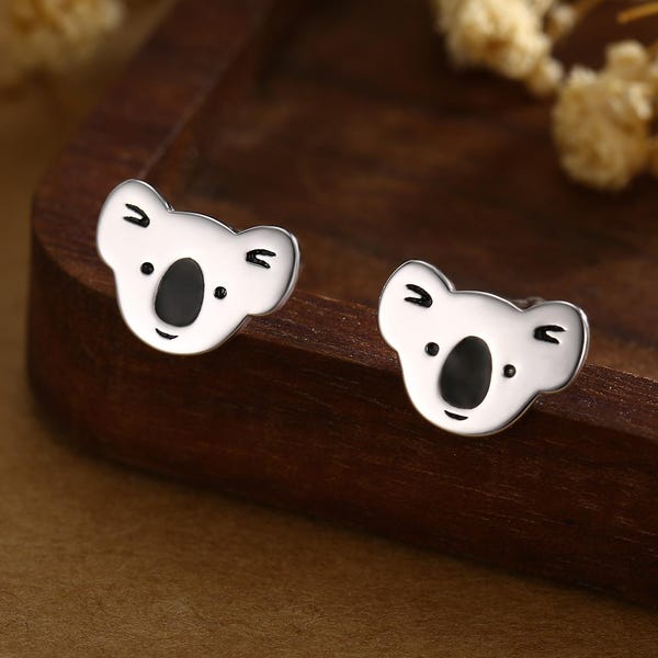 Koala Bear Stud Earrings in Sterling Silver,  Cute Fun Quirky Animal Jewellery, Jewelry Gift for Her, Animal Lover,  Nature Inspired