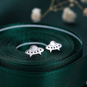 UFO Stud Earrings in Sterling Silver, Silver or Gold, UFO Earrings, Fun and Quirky Jewellery