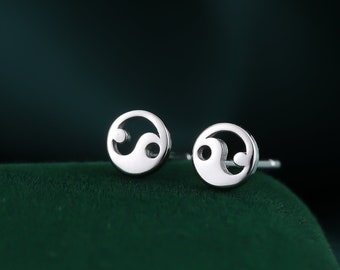 Extra Tiny Yin Yang Circle Stud Earrings in Sterling Silver, Silver, Gold or Rose Gold, Very Small Yin Yang Earrings,