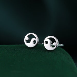 Extra Tiny Yin Yang Circle Stud Earrings in Sterling Silver, Silver, Gold or Rose Gold, Very Small Yin Yang Earrings,