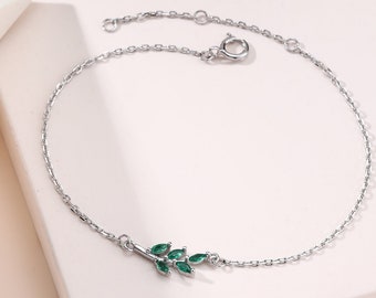 CZ Crystal Leaf Bracelet in Sterling Silver, Silver or Gold or Rose gold, Olive Leaf Bracelet, Olive Brach