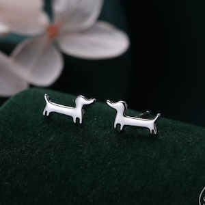 Sausage Dog Stud Earrings in Sterling Silver, Dachshund Earrings, Silver or Gold, Dachshund Dog Earrings, Dog Earrings, Cute Dog Earrings