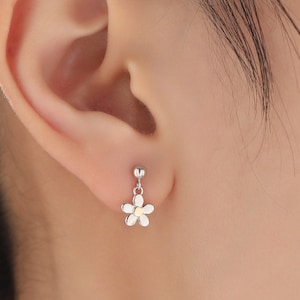 Sterling Silver Forget-me-not Flower Drop Stud Earrings, Partial Gold Plate, Dainty Dangle Forget Me Not Flower Earrings