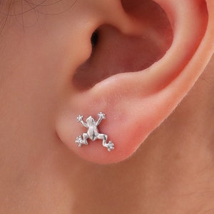 Tiny Frog Stud Earrings in Sterling Silver, Tree Frog Earrings, Silver or Gold or Rose Gold, Rain Forest Frog Nature Inspired