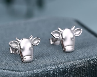 Boucles d'oreilles taureau en argent sterling - Jolis bijoux d'animaux de la ferme