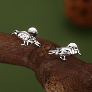 Sterling Silver Bird 16G Flat Back Labret Earrings