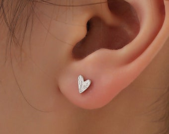 Pendientes de corazón con textura diminuta de plata de ley, semental de corazón extra pequeño, plata, oro y oro rosa, pendientes de corazón