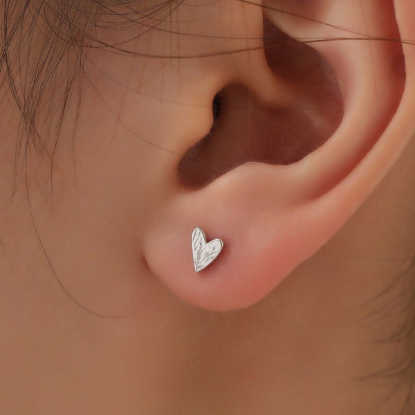 Sterling Silver Tiny Textured Heart Stud Earrings,  Extra Small Heart Stud, Silver, Gold and Rose Gold, Heart Earrings