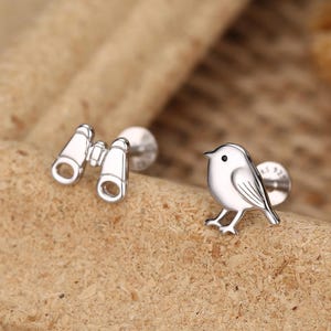 Sterling Silver Birdwatcher Mismatched 16G Flat Back Earrings