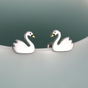 Swan Stud Earrings in Sterling Silver - Animal Stud Earrings - Bird Earrings  - Cute,  Fun, Whimsical