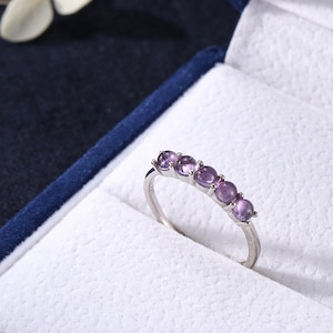 Natural Amethyst Half Infinity Ring in Sterling Silver, Adjustable Size, Purple Amethyst Ring, February Birthstone Ring