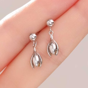 Snowdrop Flower Drop Dangle Earrings in Sterling Silver, Silver and Gold, Nature Inspired Flower Earrings, January Birth Flower, Botanical