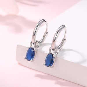 Ovala safirblå CZ-örhängen i sterlingsilver, silver eller guld, minimalistiska enkla örhängen, avtagbara och utbytbara