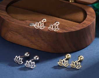 Lotus Blume Ohrringe in Sterling Silber, Silber oder Gold, Natur inspiriert, botanische Ohrringe