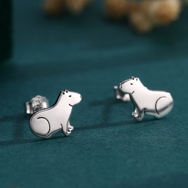 Chilling Capybara Stud Earrings in Sterling Silver - Silver, Gold or Rose Gold - Cute Animal Earrings  - Pantanal Animal - Fun, Whimsical