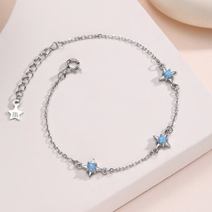 Starburst Charm Bracelet in Sterling Silver with Opal or Moonstone, Silver, Gold , North Star Bracelet, Sunburst Bracelet