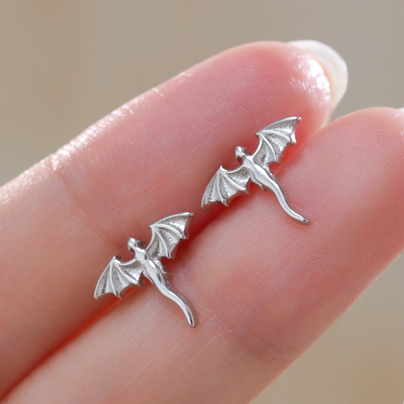 Extra Tiny Dragon Stud Earrings in Sterling Silver, Silver or Gold or Rose Gold, Sterling Silver Dragon Earrings, Small Dragon Stud