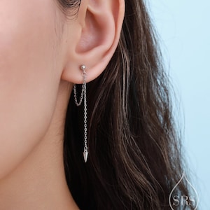 Dangling Spike Chain Drop Stud Earrings in Sterling Silver,  Available in Silver, Gold or Rose Gold, Spike Dangle Earrings, Chain Earrings