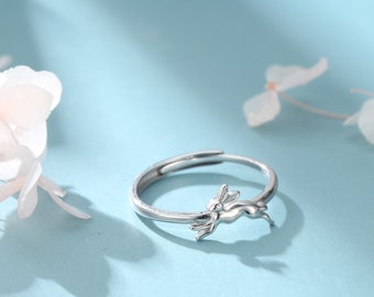 Sterling Silver Hare Ring, Adjustable Size Bunny Ring, Rabbit Ring, Dainty and Delicate