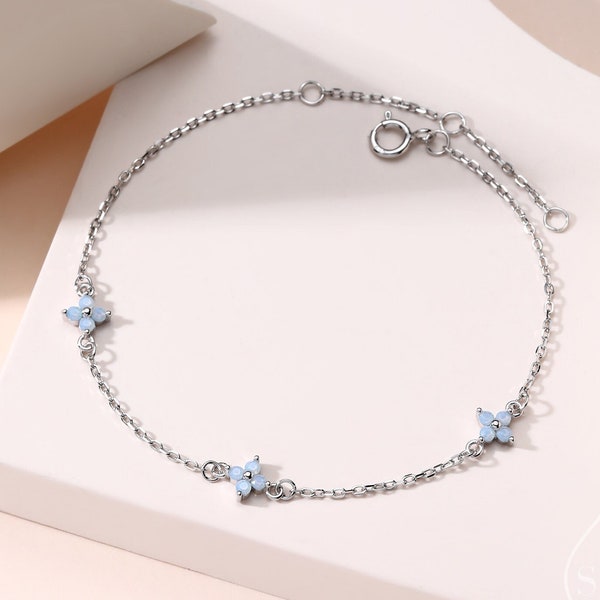 Bracelet petite fleur d'hortensia CZ en argent sterling, argent ou or, disponible en 4 couleurs, argent ou or, bracelet fleur CZ