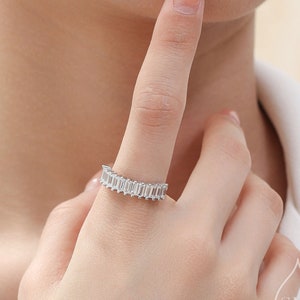 Baguette CZ Ring in Sterling Silver, Half Eternity Ring, Half Infinity Ring, Silver or Gold, CZ Cluster Ring, US 5 - 7