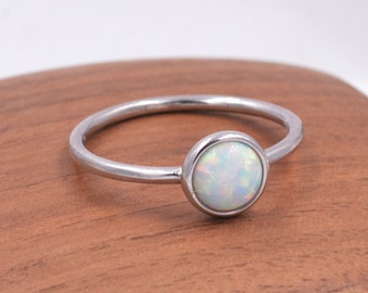 925 Sterling Pretty Thin Band Cute Silver Unique Solid Silver Simple Sparkly Rings Fashion Blue Opal Oval Stack Stacking Slim