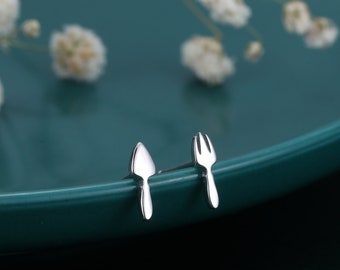 Mismatched Gardeners Tools Stud Earrings in Sterling Silver, Trowel and Garden Fork Asymmetric Earrings, Very Tiny Earrings,
