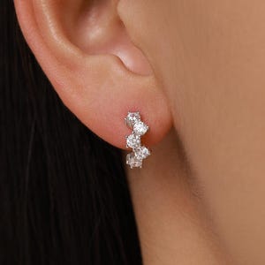 Star Constellation CZ Huggie Hoops in Sterling Silver, Silver or Gold or Rose Gold, 9mm Inner Diameter, CZ Cluster Hoops,