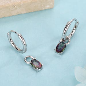 Orecchini a cerchio ovali Aurora con zirconi neri in argento sterling, argento o oro, orecchini a cerchio con cristalli zirconi topazio mistico, staccabili e intercambiabili