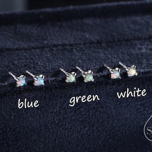 Sterling Silber extra kleine 2 mm Opal Ohrstecker, Silber oder Gold, 2 mm kleine Opal Ohrringe, Feueropal, Lab Opal Ohrstecker, weiß, grün oder blau