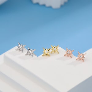 Tiny Starburst CZ Stud Earrings in Sterling Silver, Silver, Gold or Rose Gold, Small Star Earrings, Celestial Jewellery