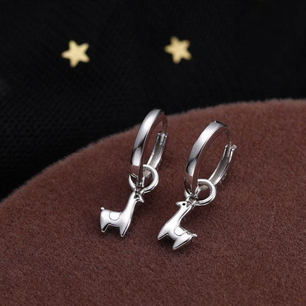 Llama Huggie Hoop Earrings in Sterling Silver, Alpaca Huggie Hoops, Silver or Gold,  Detachable Llama Alpaca Earrings