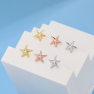 Tiny Starfish Stud Earrings in Sterling Silver, Silver, Gold or Rose Gold, Small Starfish Earrings, Star Fish Earrings, Sea Star Earrings