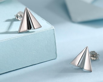 Oorknopjes van papier vliegtuig in sterlingzilver, zilver of goud of roségoud, origami vliegtuigoorbellen, papieren vliegtuigje