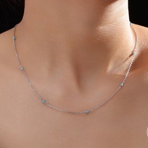 2mm Turquoise Beaded Satellite Chain Necklace in Sterling Silver, Silver or Gold, Choker Necklace, Minimalist Geometric Style