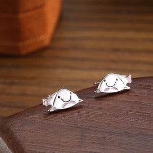 Blobfish Stud Earrings in Sterling Silver,  Fish Earrings, Tiny Fish Earrings