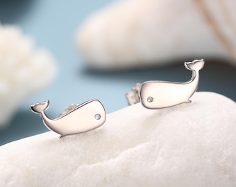 Orecchini a bottone a forma di balena in argento sterling, graziosi e divertenti gioielli a forma di animale, regalo per lei, amante degli animali, ispirati alla natura