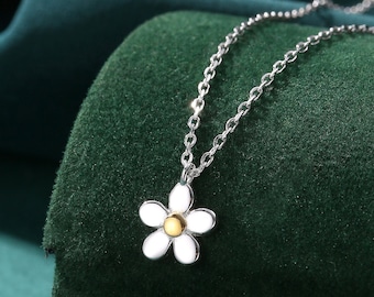 Collier pendentif petite fleur marguerite en argent sterling, collier fleur, collier marguerite, collier pendentif fleur myosotis
