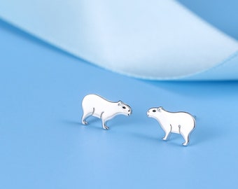 Capybara Stud Earrings in Sterling Silver - Cute Animal Earrings  - Pantanal Animal - Fun, Whimsical