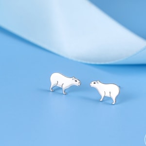 Capybara Stud Earrings in Sterling Silver - Cute Animal Earrings  - Pantanal Animal - Fun, Whimsical