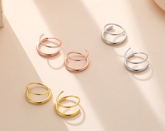 Single Piercing Spiral Hoop Earrings In Sterling Silver, Silver, Gold or Rose Gold, Minimalist Spiral Earrings