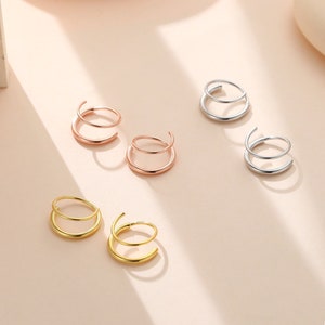 Single Piercing Spiral Hoop Earrings In Sterling Silver, Silver, Gold or Rose Gold, Minimalist Spiral Earrings