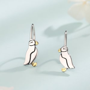 Papageientaucher Vogel Haken Ohrringe, Papageientaucher Tropfen Haken Ohrringe, Zierliche Ohrringe, Papageientaucher Vogel Ohrringe, Papageientaucher Ohrringe
