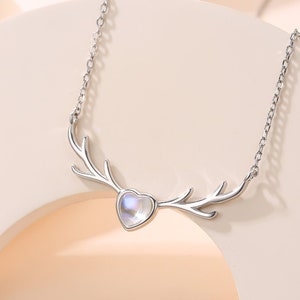 Stag Deer Necklace in Sterling Silver with Moonstone, Stag Head Moonstone Necklace, Silver or Gold - Cute Quirky and Fun Jewellery