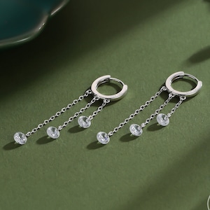 Orecchini a cerchio con zirconi a cascata in argento sterling, argento o oro, orecchini a cerchio pendenti geometrici con zirconi, orecchini a cerchio con zirconi