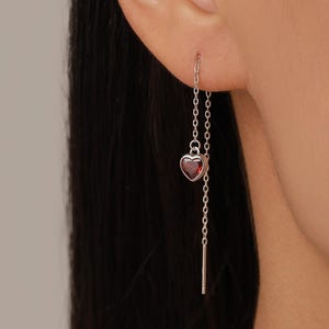 Små granatröda CZ-örhängen med hjärtformad tråd i sterlingsilver, 9 cm, silver eller guld, fina hjärtformade örhängen, fina hjärtformade örhängen