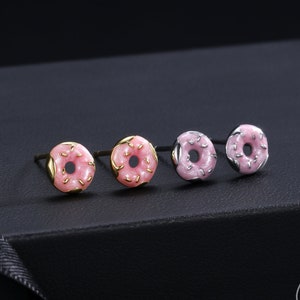 Enamel Glazed Donut Stud Earrings in Sterling Silver, Silver or Gold, Donut Earrings, Food Earrings