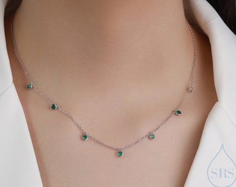 Emerald Green CZ Dangle Necklace in Sterling Silver, Silver or Gold or Rose Gold, Satellite Crystal Necklace, Solid Silver Motif Necklace