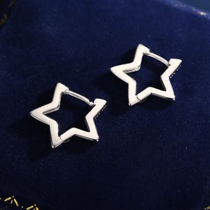 Star Huggie Hoop in Sterling Silver, Silver or Gold, Fun Star Hoop Earrings, Star Earrings