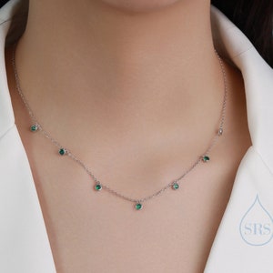 Emerald Green CZ Dangle Necklace in Sterling Silver, Silver or Gold or Rose Gold, Satellite Crystal Necklace, Solid Silver Motif Necklace